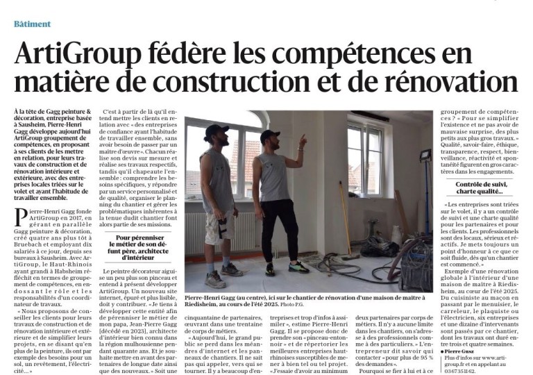 ArtiGroup Groupement de Compétences - Mis à l'honneur dans le journal l'Alsace